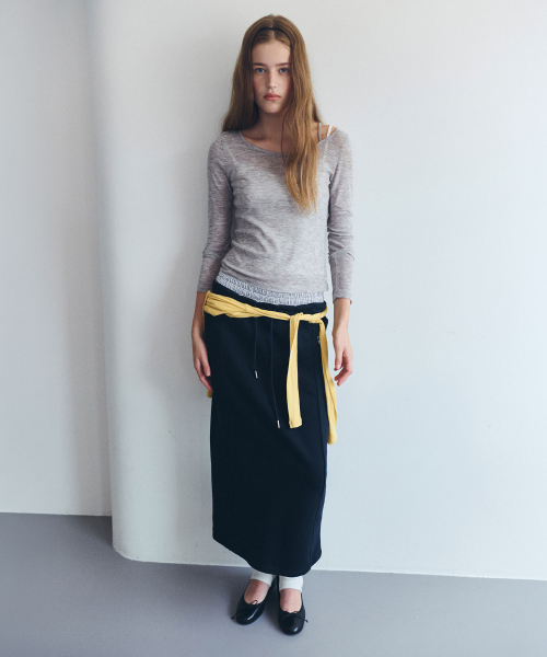 NUBASIC SAGGING SWEAT LONG SKIRT DEEP NAVY