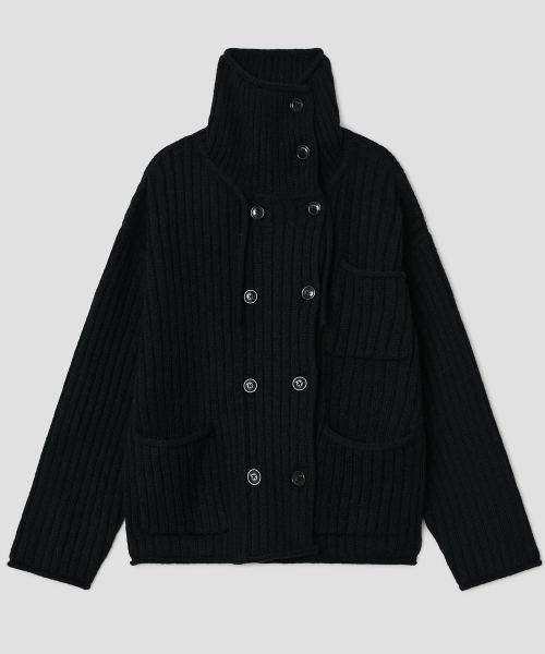 Double Breasted Knit Cardigan [Black]