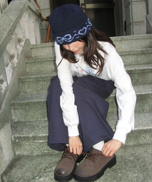 RIBBON JACQUARD BEANIE NAVY
