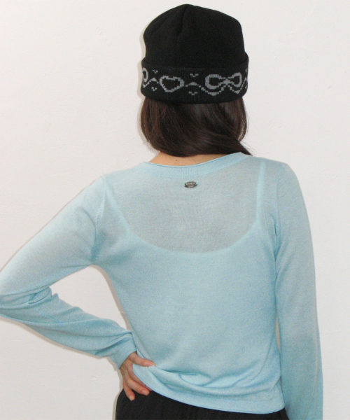 RIBBON JACQUARD BEANIE BLACK