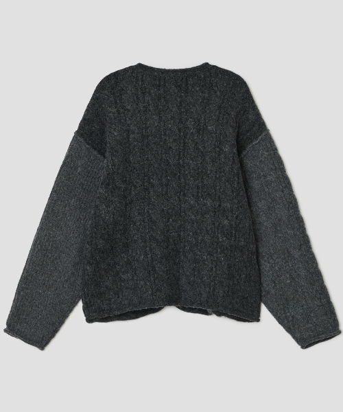 Rolled Edge Cable Cardigan [Gray]