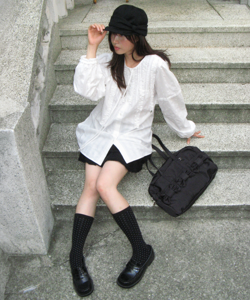 DOUBLE MINI RIBBON TOTE BAG BLACK