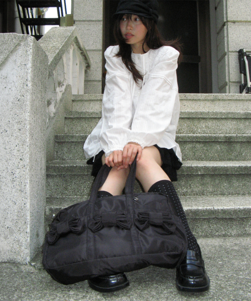 DOUBLE MINI RIBBON TOTE BAG BLACK
