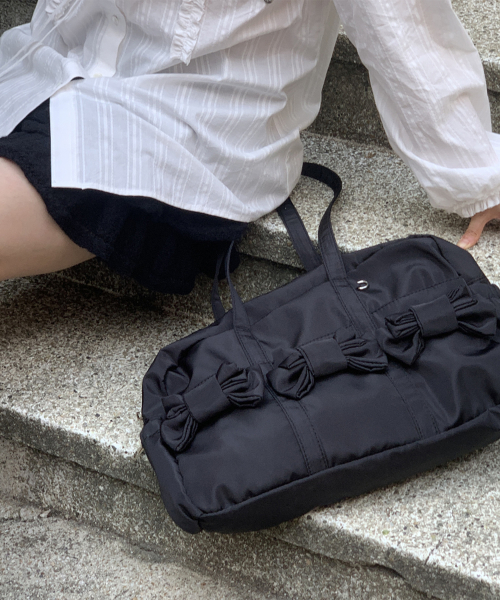 DOUBLE MINI RIBBON TOTE BAG BLACK