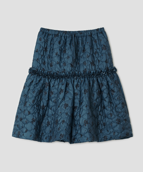 Mixed Bloom Quilted Ruffled Skirt [Blue]