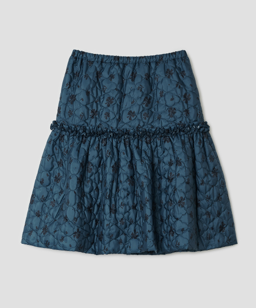 Mixed Bloom Quilted Ruffled Skirt [Blue]