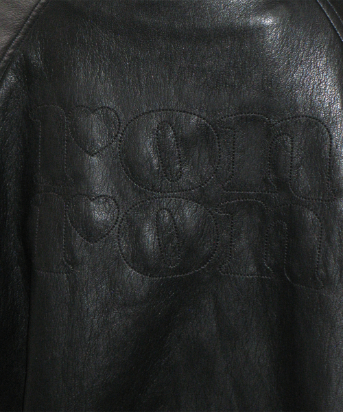 VEGAN LEATHER LOGO HOODIE ZIP UP BLACK