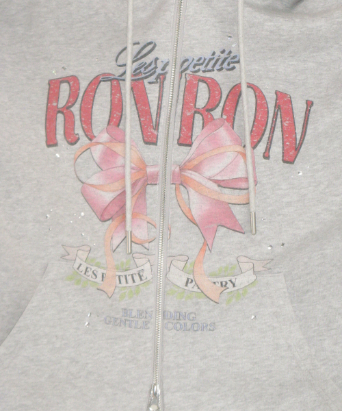 VINTAGE DOUBLE RIBBON HOODIE ZIP UP GREY