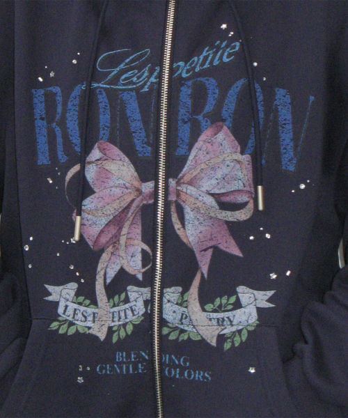 VINTAGE DOUBLE RIBBON HOODIE ZIP UP NAVY