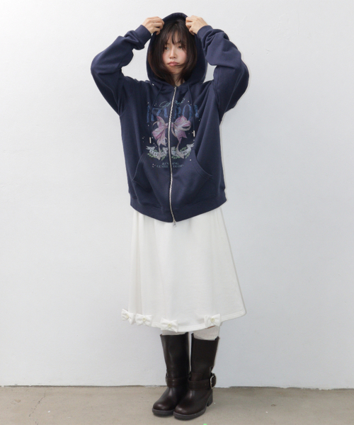 VINTAGE DOUBLE RIBBON HOODIE ZIP UP NAVY