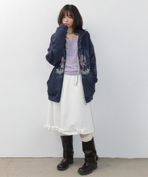 VINTAGE DOUBLE RIBBON HOODIE ZIP UP NAVY