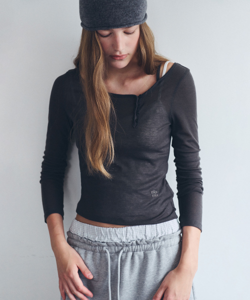NUBASIC BUTON LINE RIP T-SHIRT CHARCOAL