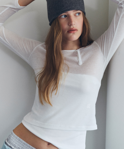 NUBASIC BUTON LINE RIP T-SHIRT WHITE