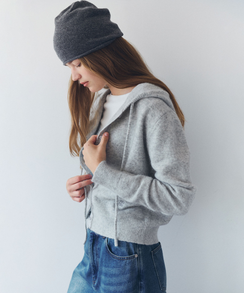 NUBASIC HOOD BUTTON CARDIGAN M/GRAY