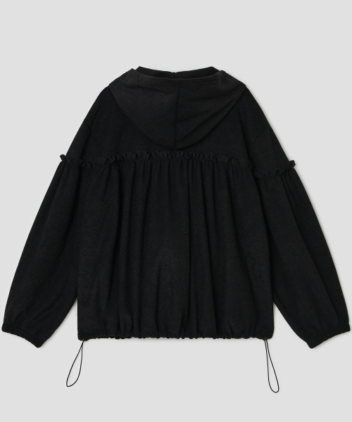 Shirred Fleece Zip Hoodie [Black]