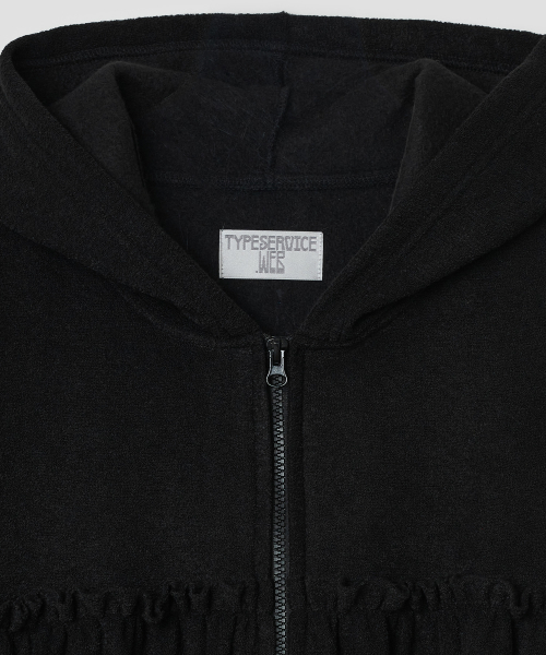 Shirred Fleece Zip Hoodie [Black]