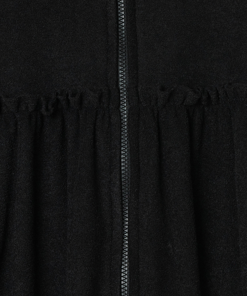 Shirred Fleece Zip Hoodie [Black]