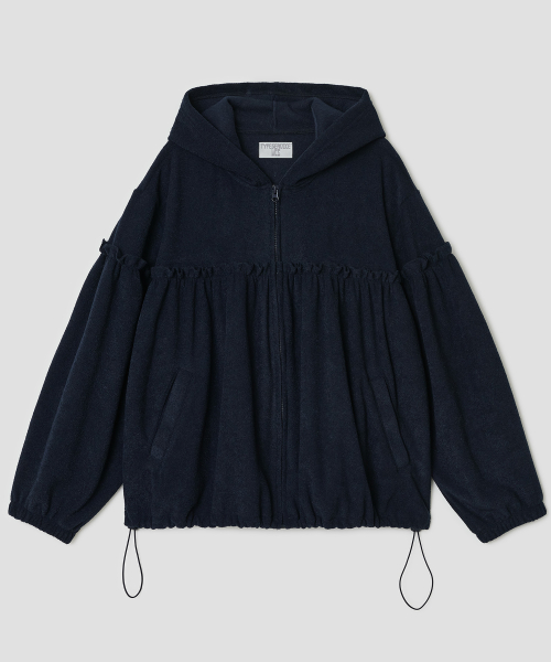 Shirred Fleece Zip Hoodie [Navy]