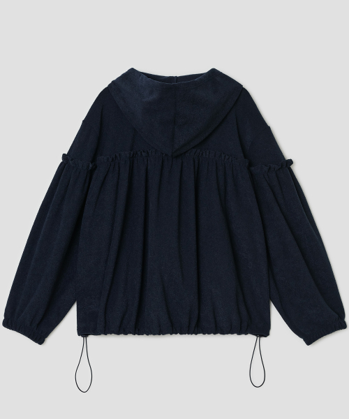 Shirred Fleece Zip Hoodie [Navy]