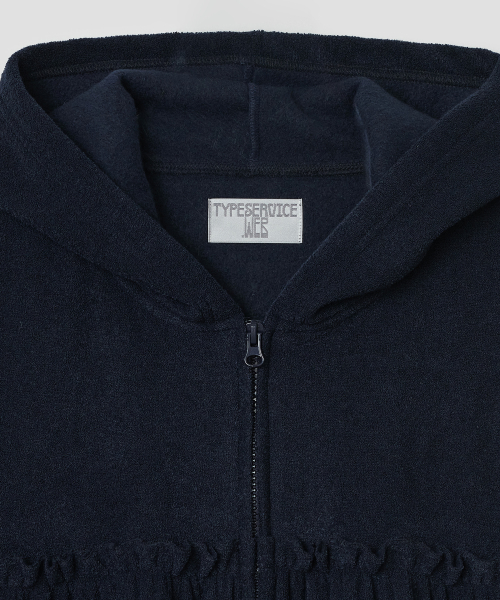 Shirred Fleece Zip Hoodie [Navy]