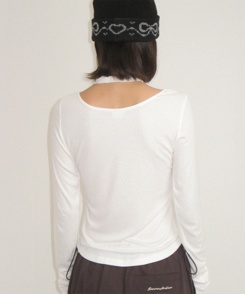 PETIT SCARF SET RIBBON SHIRRING LONG SLEEVE WHITE