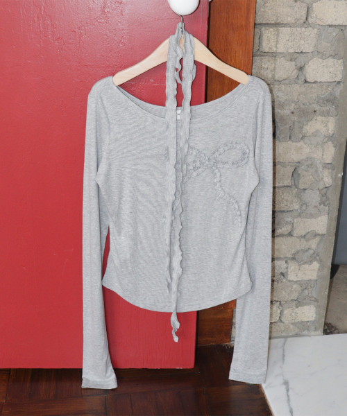 PETIT SCARF SET RIBBON SHIRRING LONG SLEEVE GREY