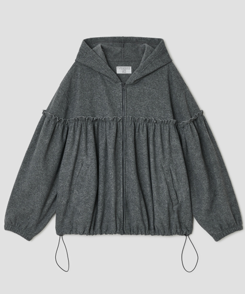 Shirred Fleece Zip Hoodie [Gray]