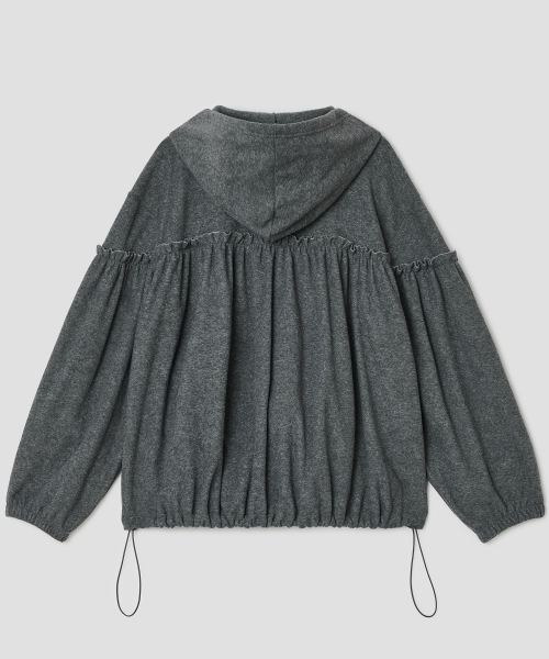 Shirred Fleece Zip Hoodie [Gray]