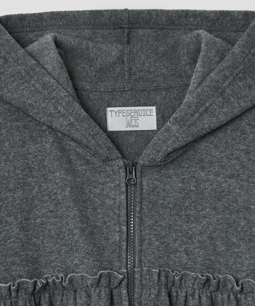 Shirred Fleece Zip Hoodie [Gray]