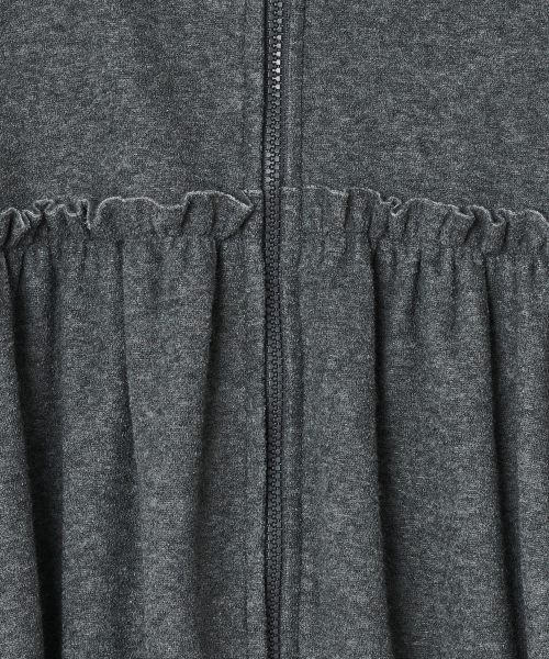 Shirred Fleece Zip Hoodie [Gray]