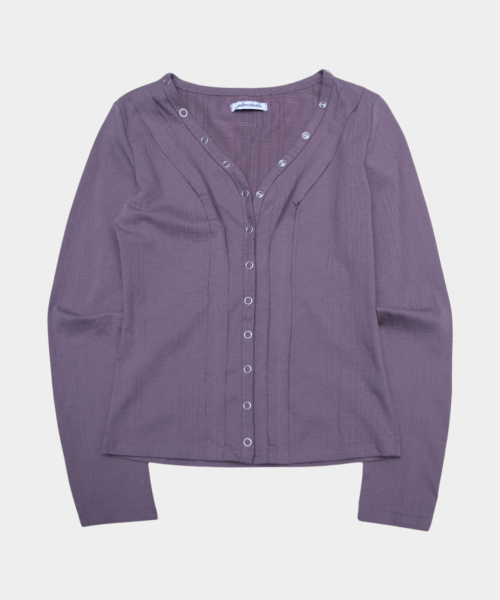 Eyelet Snap Button Detail Vneck Semi-Crop Long Sleeve Cardigans Jacket_3COLOR