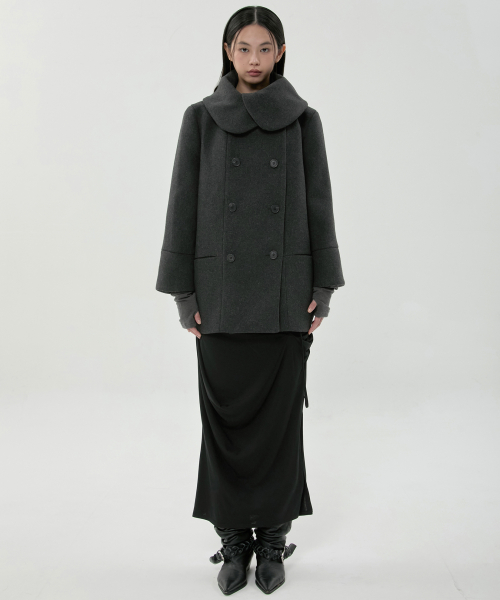 Layered Double Wool Coat (FL-060_Charcoal)