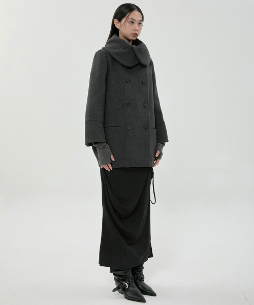 Layered Double Wool Coat (FL-060_Charcoal)