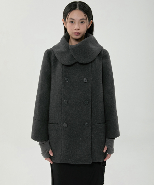 Layered Double Wool Coat (FL-060_Charcoal)