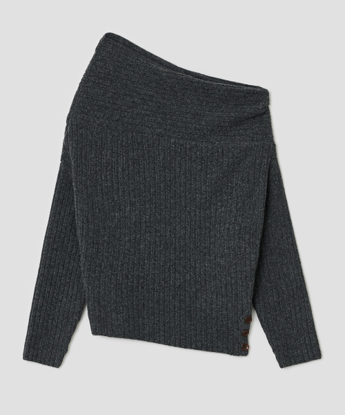 Button Off Shoulder Knit [Charcoal]
