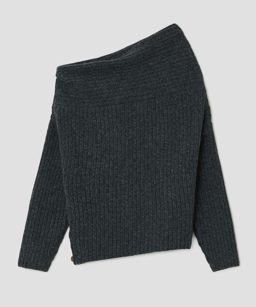 Button Off Shoulder Knit [Charcoal]