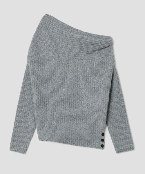 Button Off Shoulder Knit [Gray]
