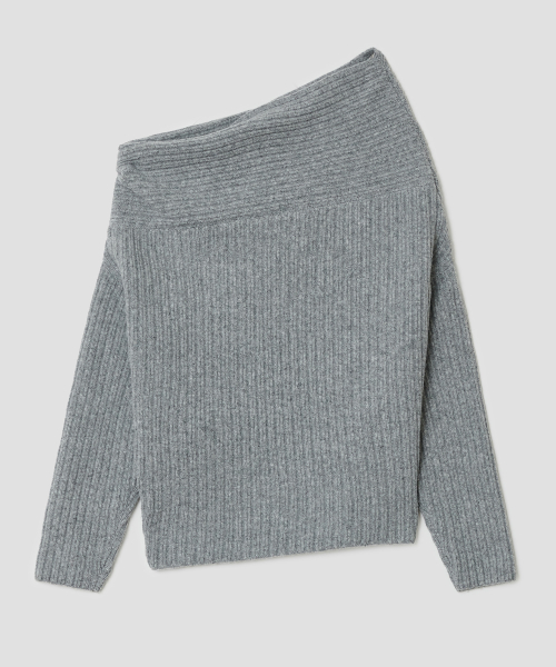 Button Off Shoulder Knit [Gray]