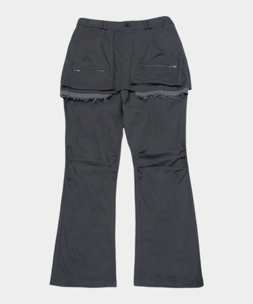Pocket Zipper Detail Layered Mini Skirts Pintuck Bootcut Pants Set_2COLOR