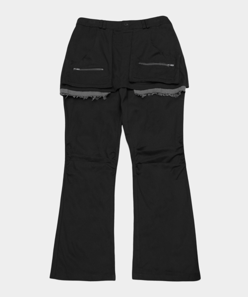 Pocket Zipper Detail Layered Mini Skirts Pintuck Bootcut Pants Set_2COLOR