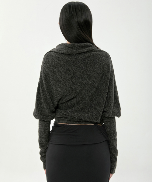 Knit Asymmetrical Long Sleeve (FL-193_Charcoal Melange)