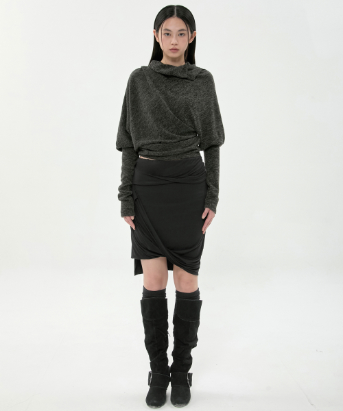 Knit Asymmetrical Long Sleeve (FL-193_Charcoal Melange)