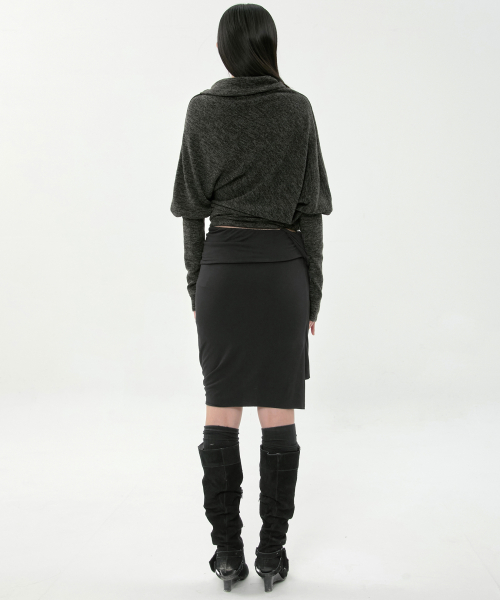 Knit Asymmetrical Long Sleeve (FL-193_Charcoal Melange)