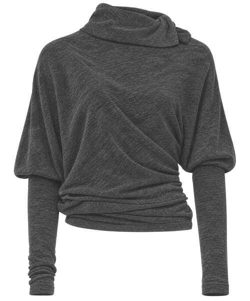 Knit Asymmetrical Long Sleeve (FL-193_Charcoal Melange)
