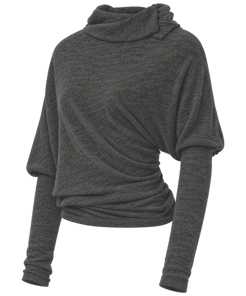 Knit Asymmetrical Long Sleeve (FL-193_Charcoal Melange)