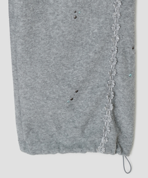 Lace Trim Hotfix Fleece Pants [Gray]