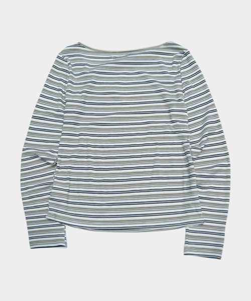 Women Cotton Long-Sleeve T Shirt With Multi-Stripe Diagonal Eyelet Detail [Beige]