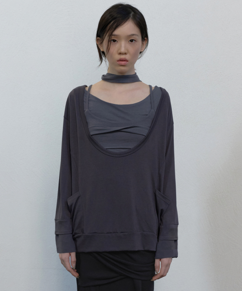 2-Layered Offset Long Sleeve (FL-198_Charcoal)