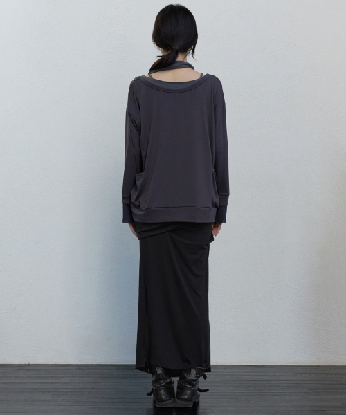 2-Layered Offset Long Sleeve (FL-198_Charcoal)