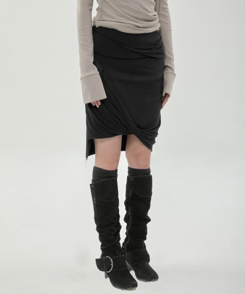Asymmetrical Midi Skirt (FL-274_Black)